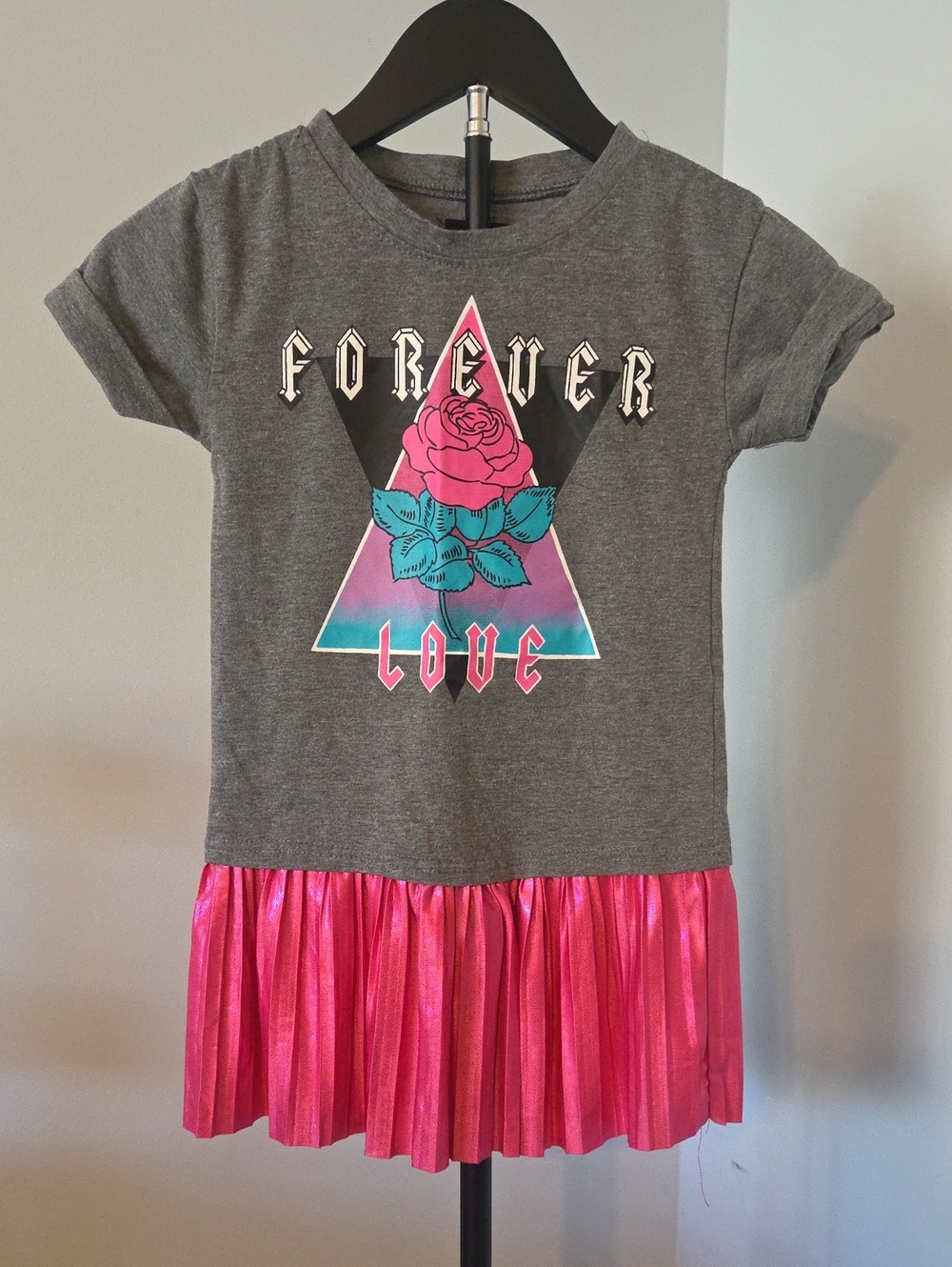 Material Girl Gray Tee Dress with Hot Pink Logo Accent